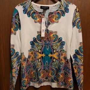 NEW WITH TAGS August Silk Multicolor Paisley Cardigan P M